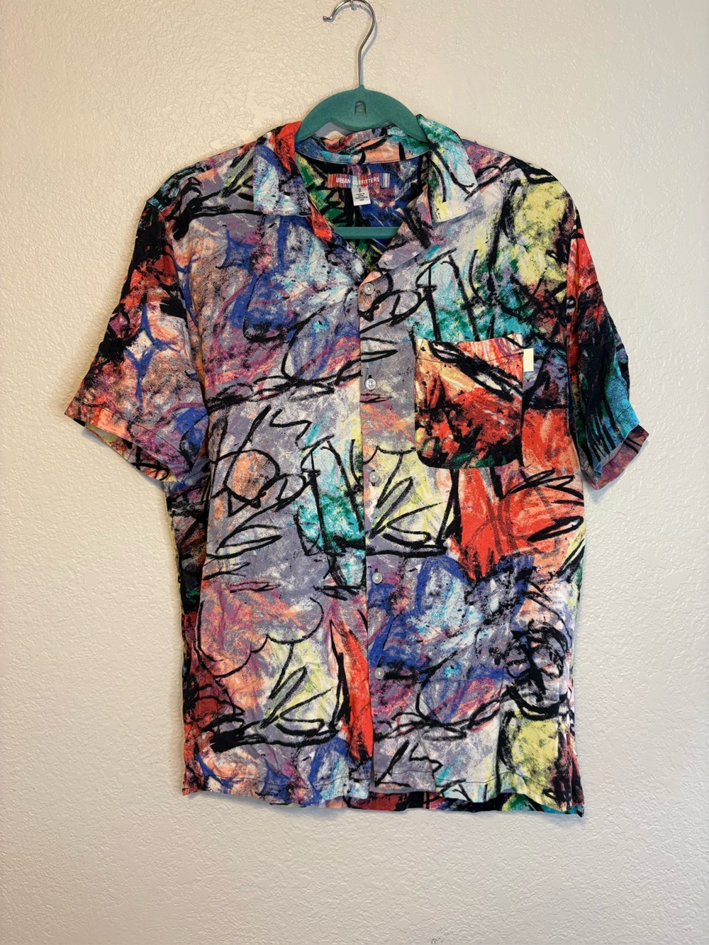 Urban Outfitters Colorful Abstract Print Button-Up Shirt Art to wear small flowy